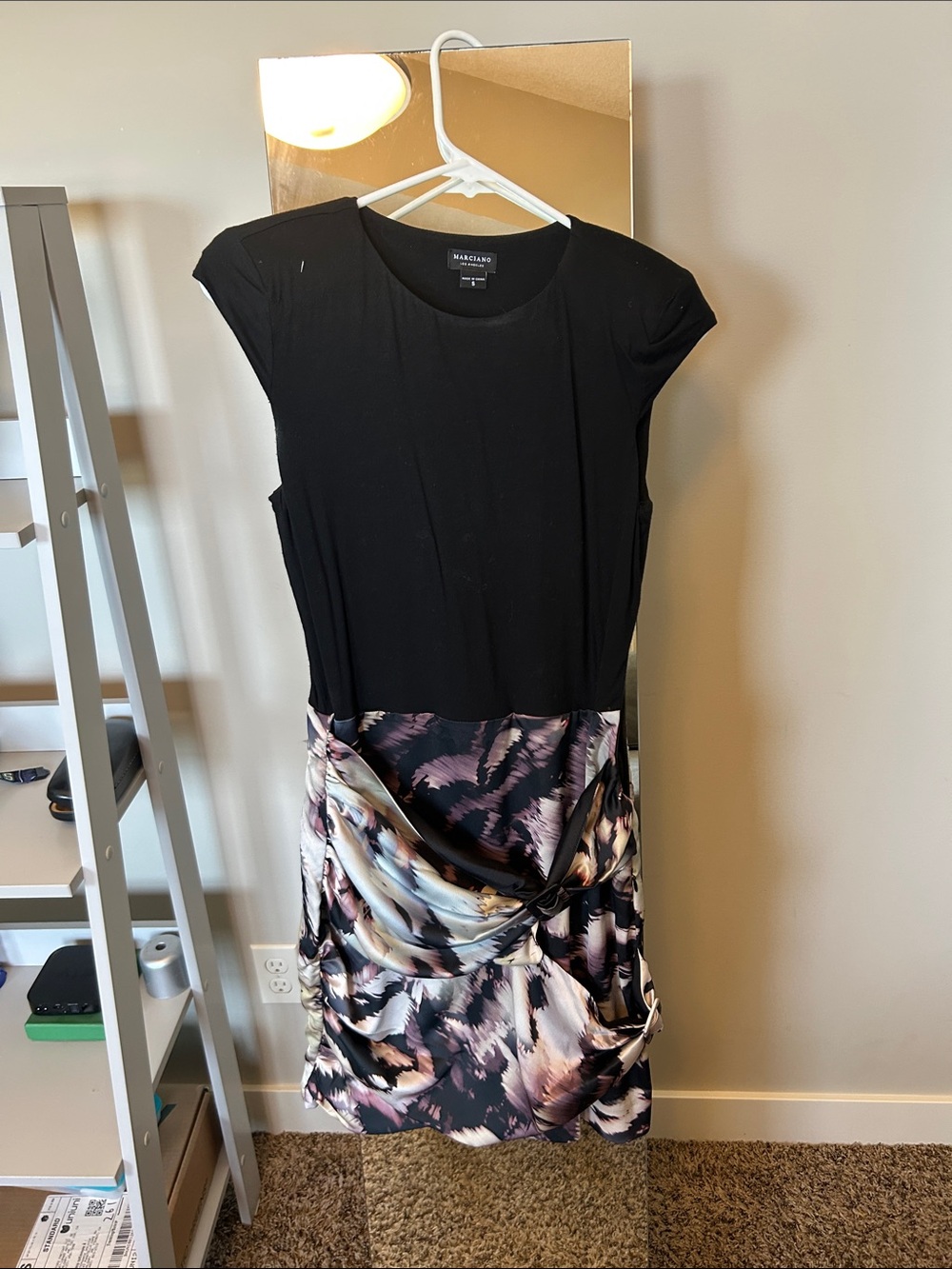 Marciano Black with Blush and Lilac Draped Midi Dress